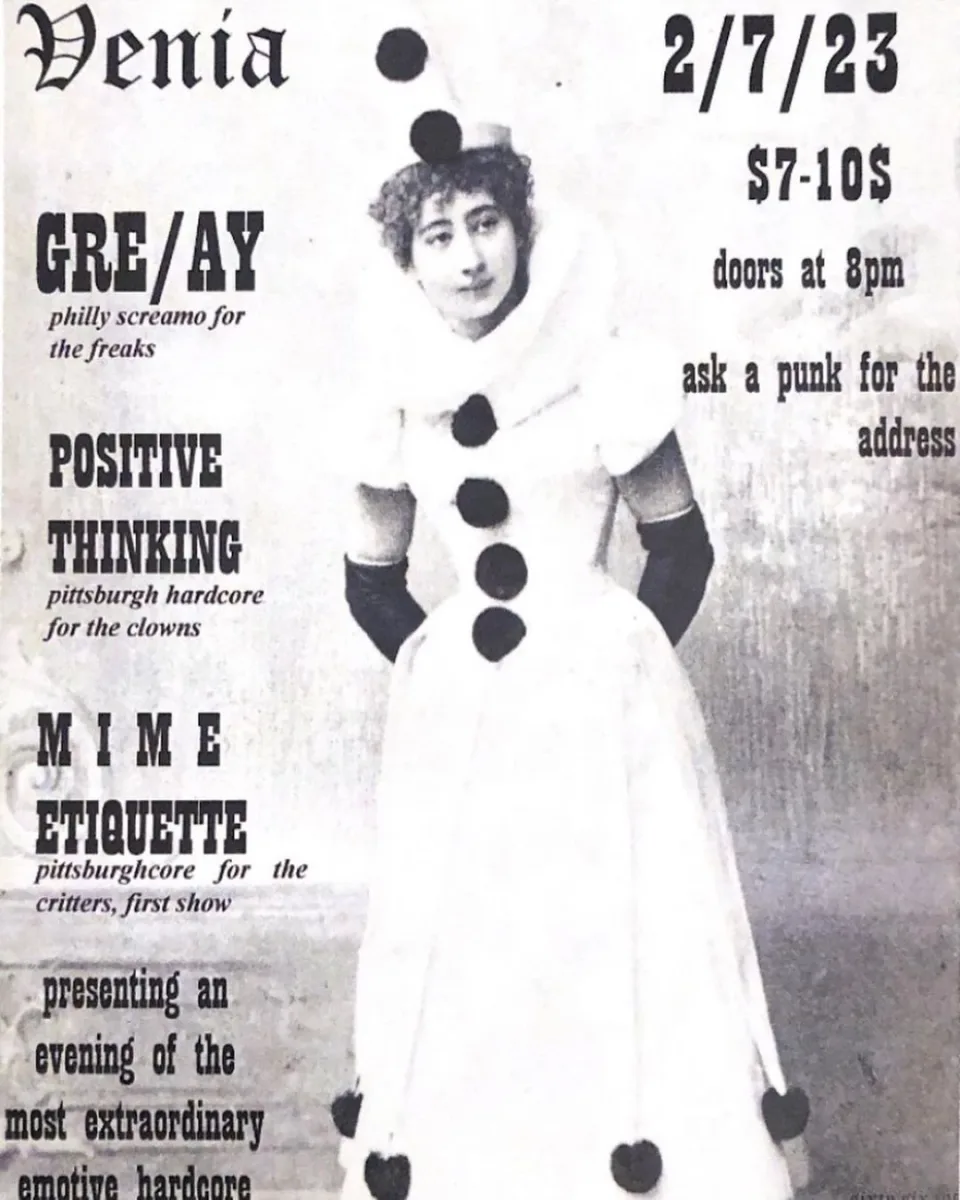 GRE/AY, Positive Thinking, Mime Etiquette @ Venia