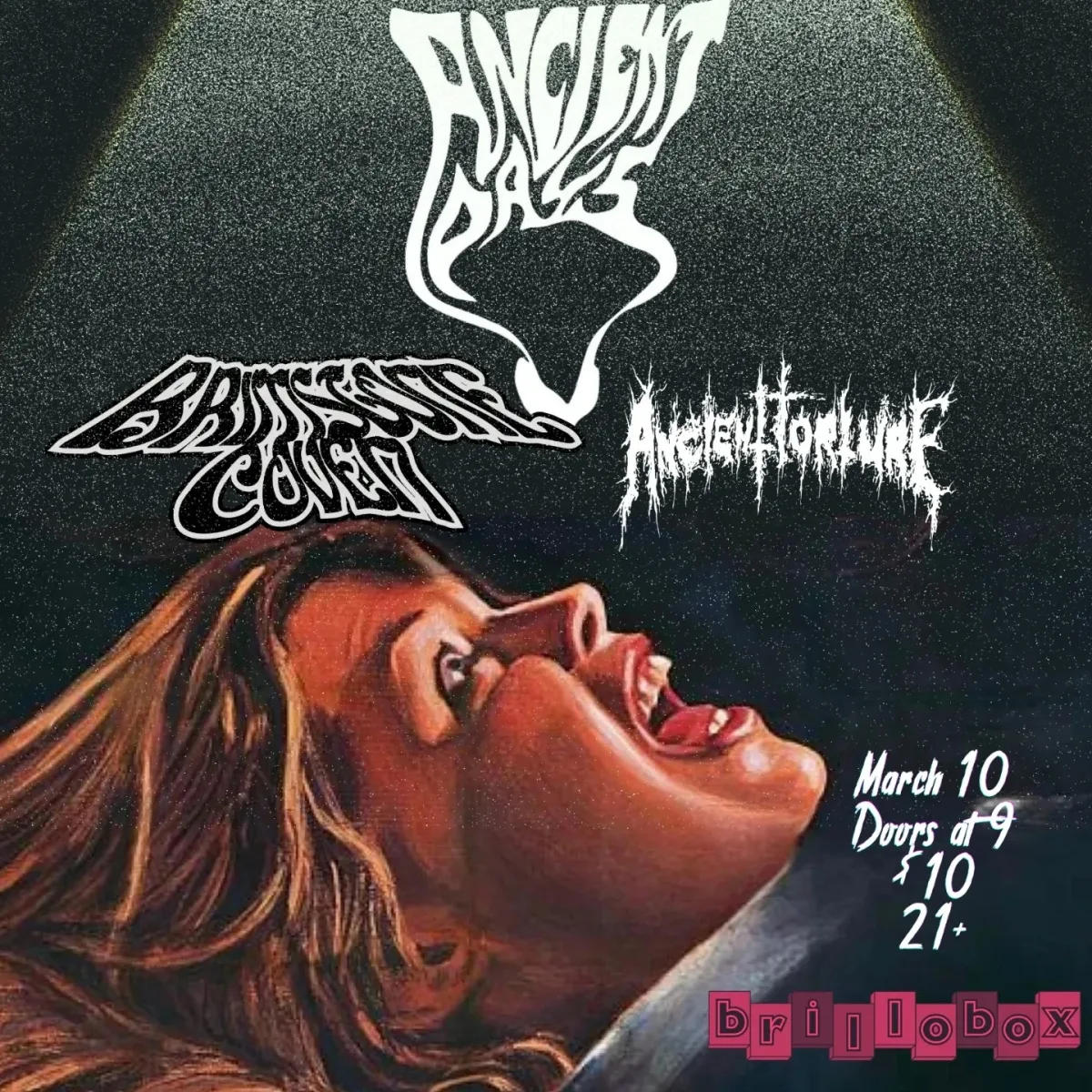 Ancient Days, Brimstone Coven, Ancient Torture @ Brillobox