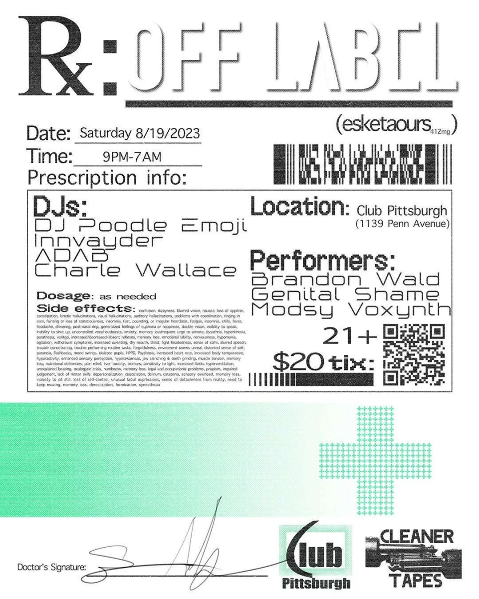 RX: OFF LABEL w/ Brandon Wald, Genital Shame @ Club Pittsburgh