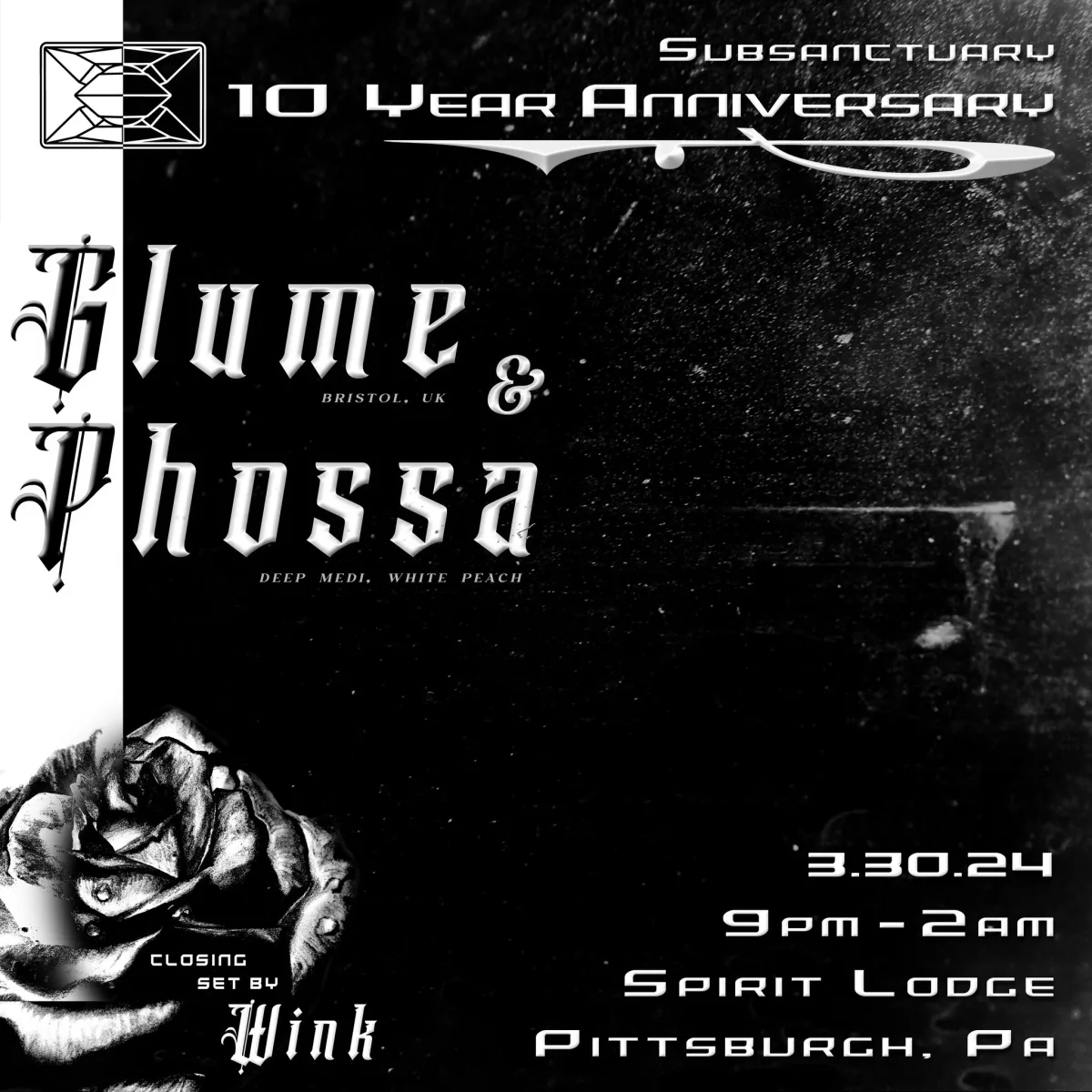 SUBSANCTUARY 10 Yr Anniversary w/ GLUME & PHOSSA (White Peach, Deep Medi) @ Spirit