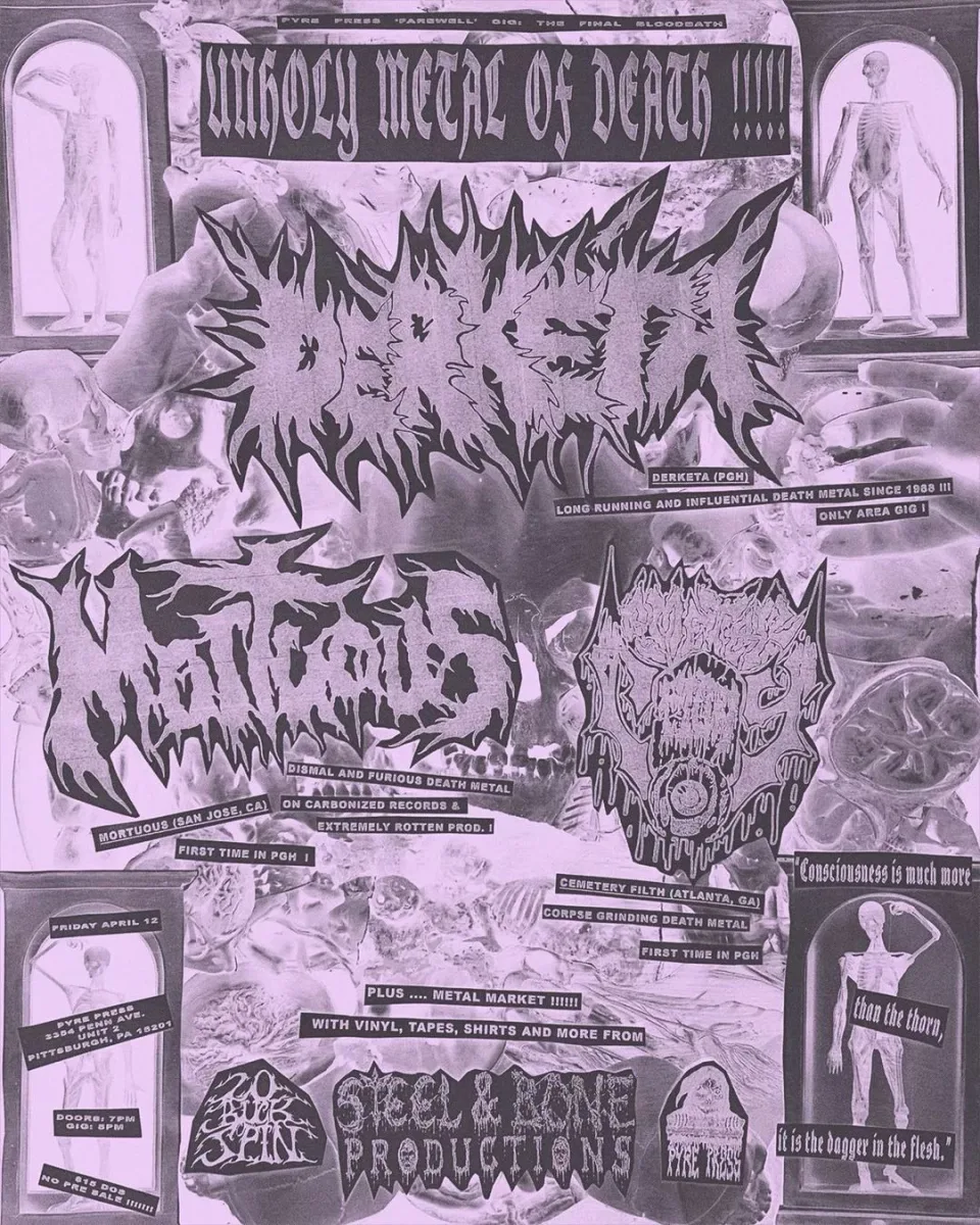 Derketa, Mortuous, Cemetery Filth @ Pyre Press