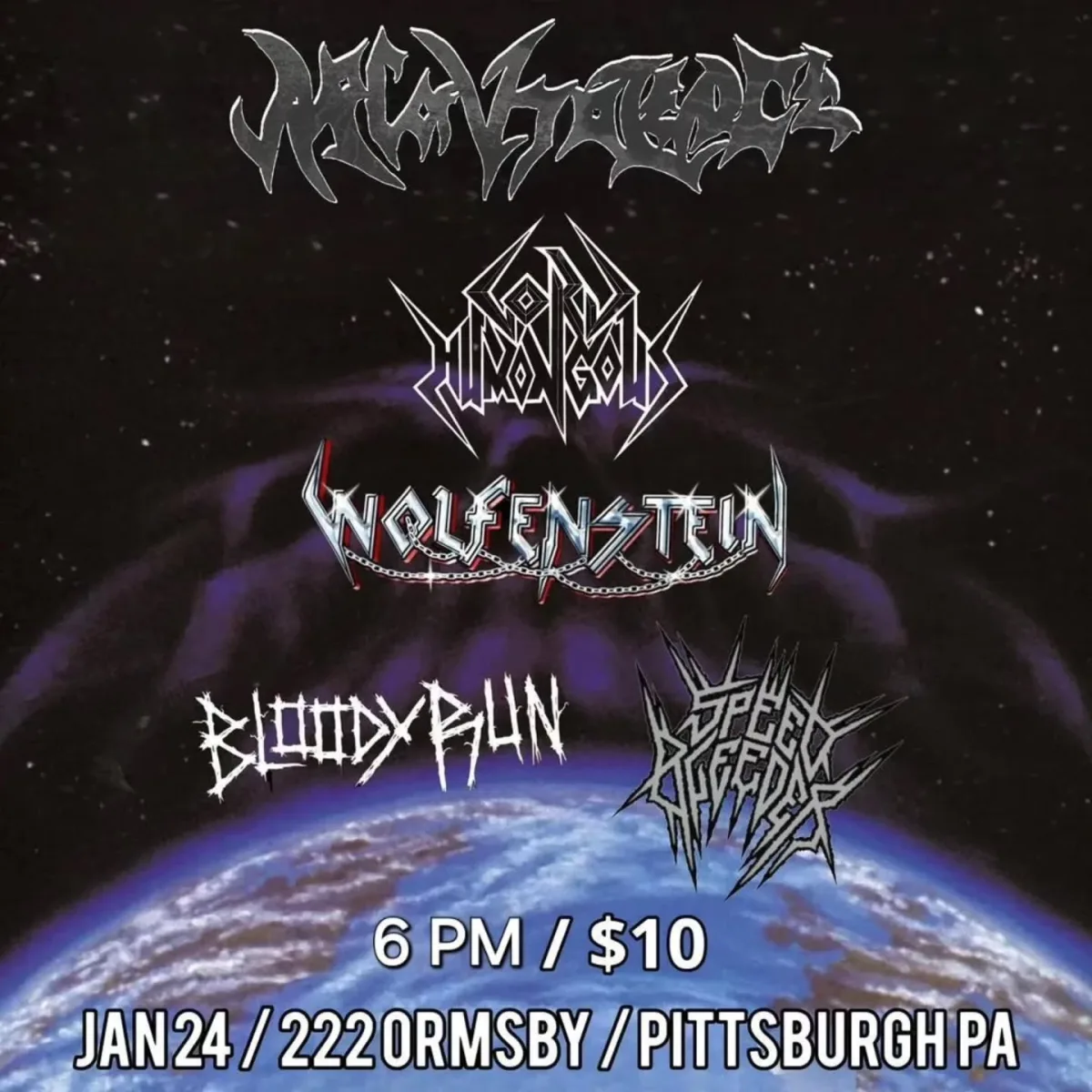 Arc  of Violence, Lord Humongous, Wolfenstein, Speed Bleeder @ 222 Ormsby