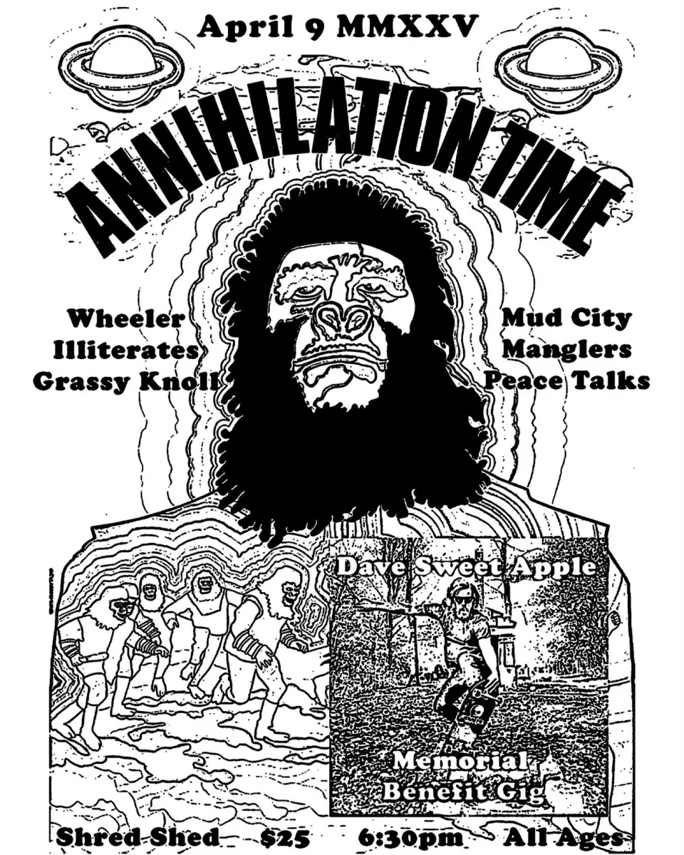 Annihilation Time w/ Wheeler, Mud City Manglers, Illiterates, Grassy Knoll, Peace Talks @ Shred Shed