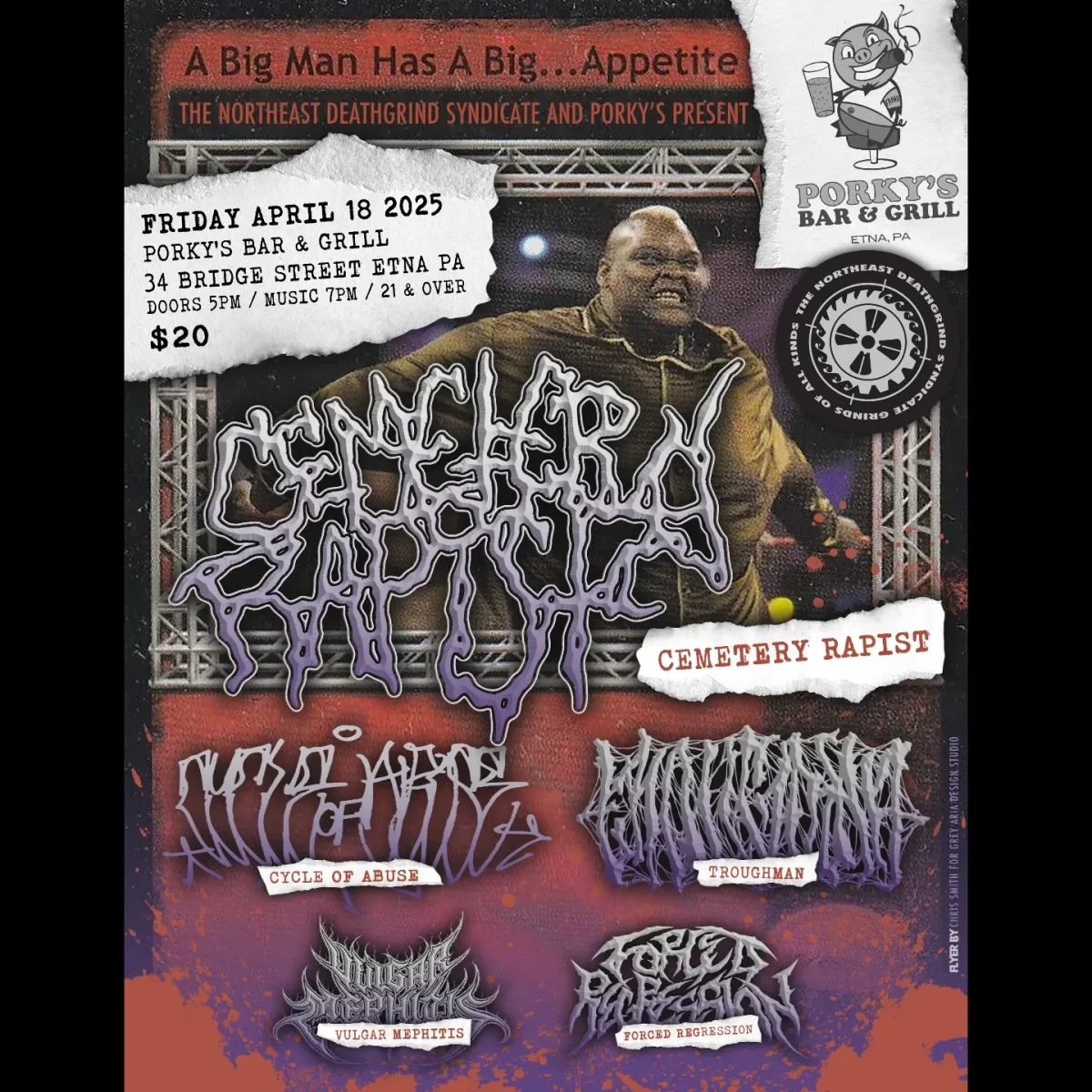 Cemetery Rapist, Cycle of Abuse, Troughman, Vulgar Mephitis, Forced Regression @ Porky's Bar and Grill