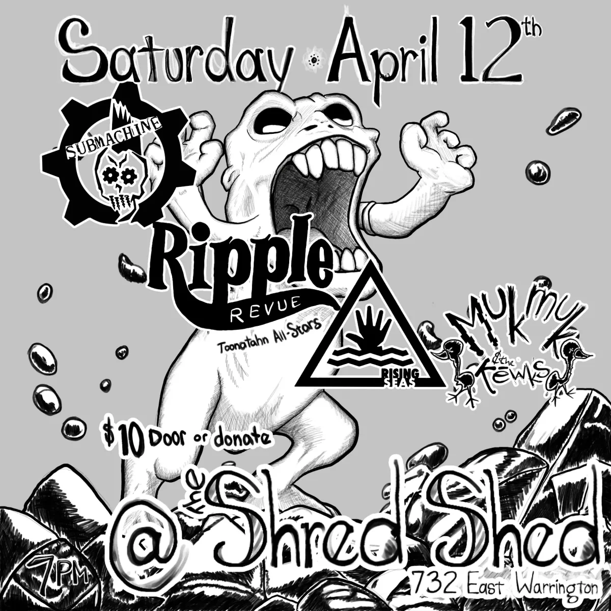 SUBMACHINE + RIPPLE REVUE + RISING SEAS + MUK MUK & THE KEWKS @ Shred Shed