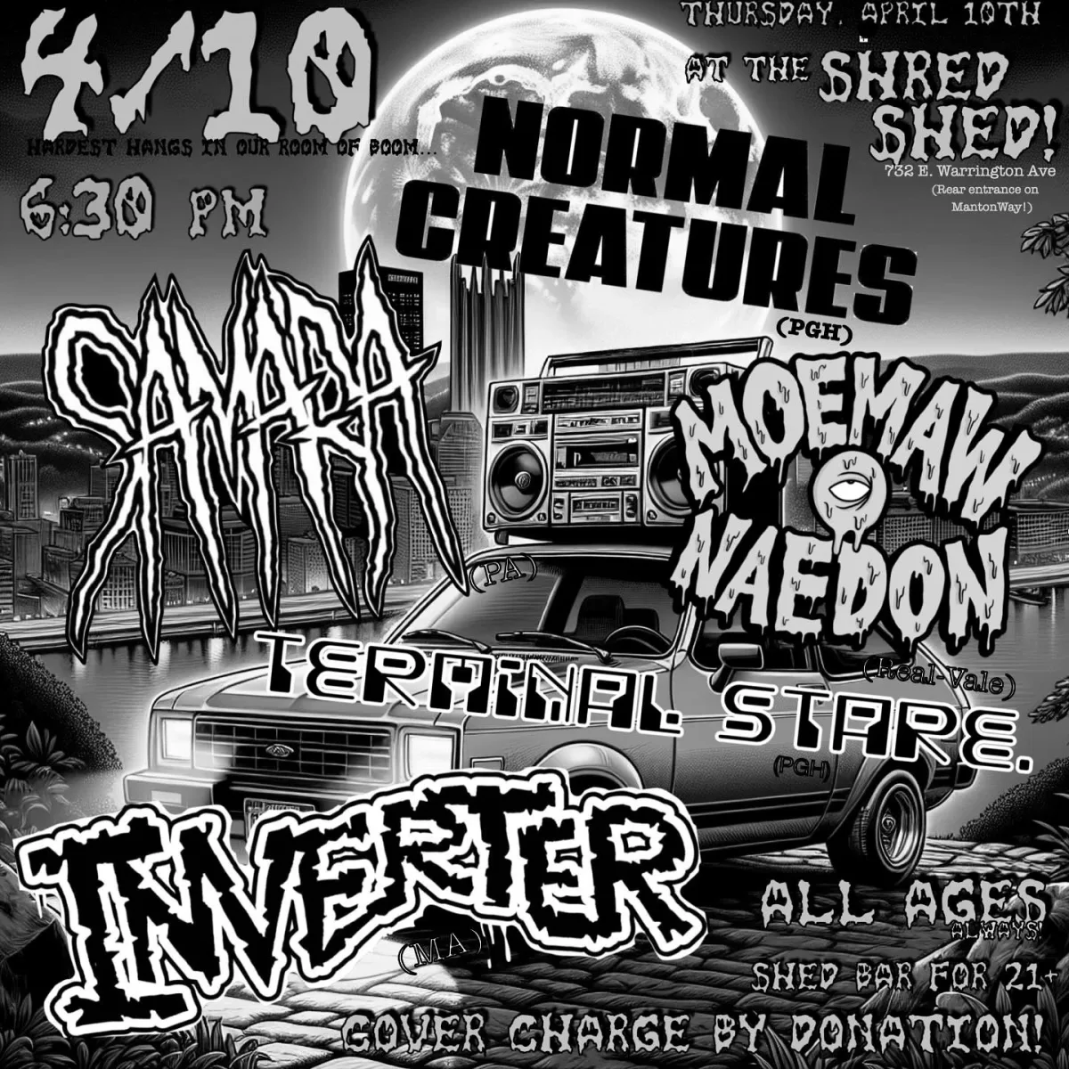 Normal Creatures, Samara, Moemaw Naedon, Terminal Stare, Inverter @ Shred Shed