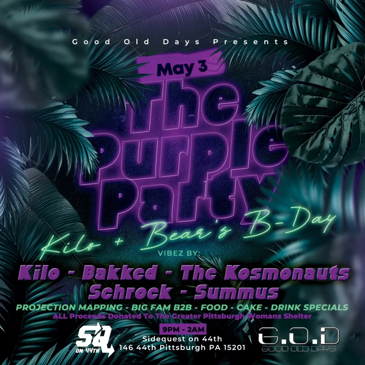 The Purple Party w/ Kilo, Bakked, Kosmonauts, Schrock, Summus @ Side Quest