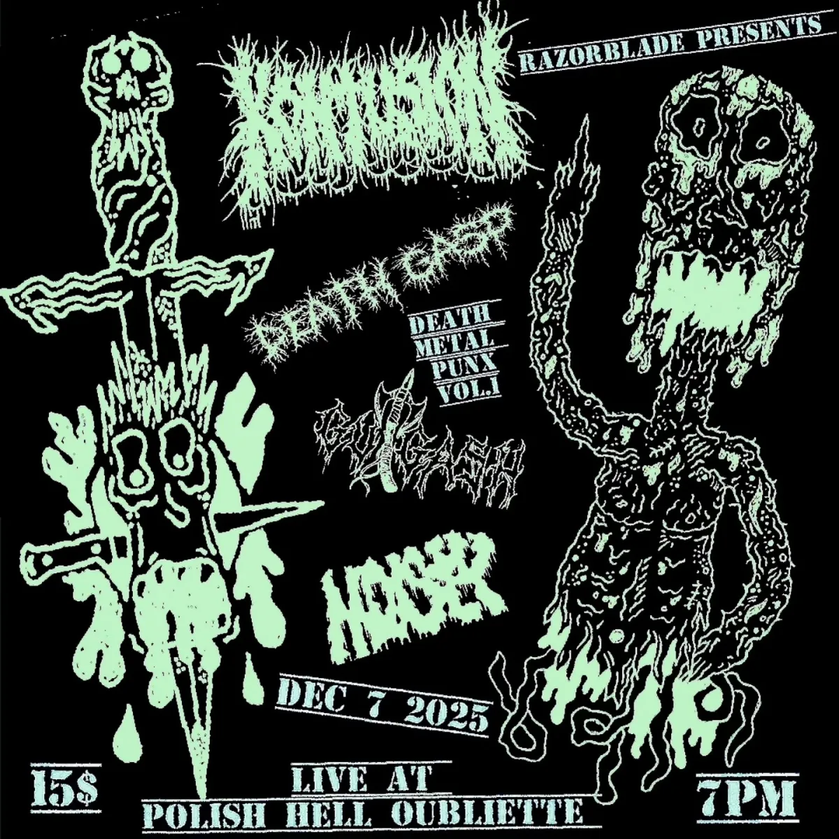 Death Metal Punx Vol. 1: Kontusion, Death Gasp, Gutgash, Moisty @ Polish Hell Oubliette