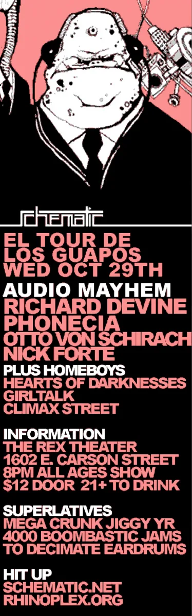 SCHEMATIC RECORDS tour w/ PHONECIA (live), RICHARD DEVINE (live), OTTO VON SCHIRACH (live), NICK FORTE (live), HEARTS OF DARKNESSES (live), CLIMAX STREET (live), VORPAL, & XANOPTICON (live) @ Rex Theater