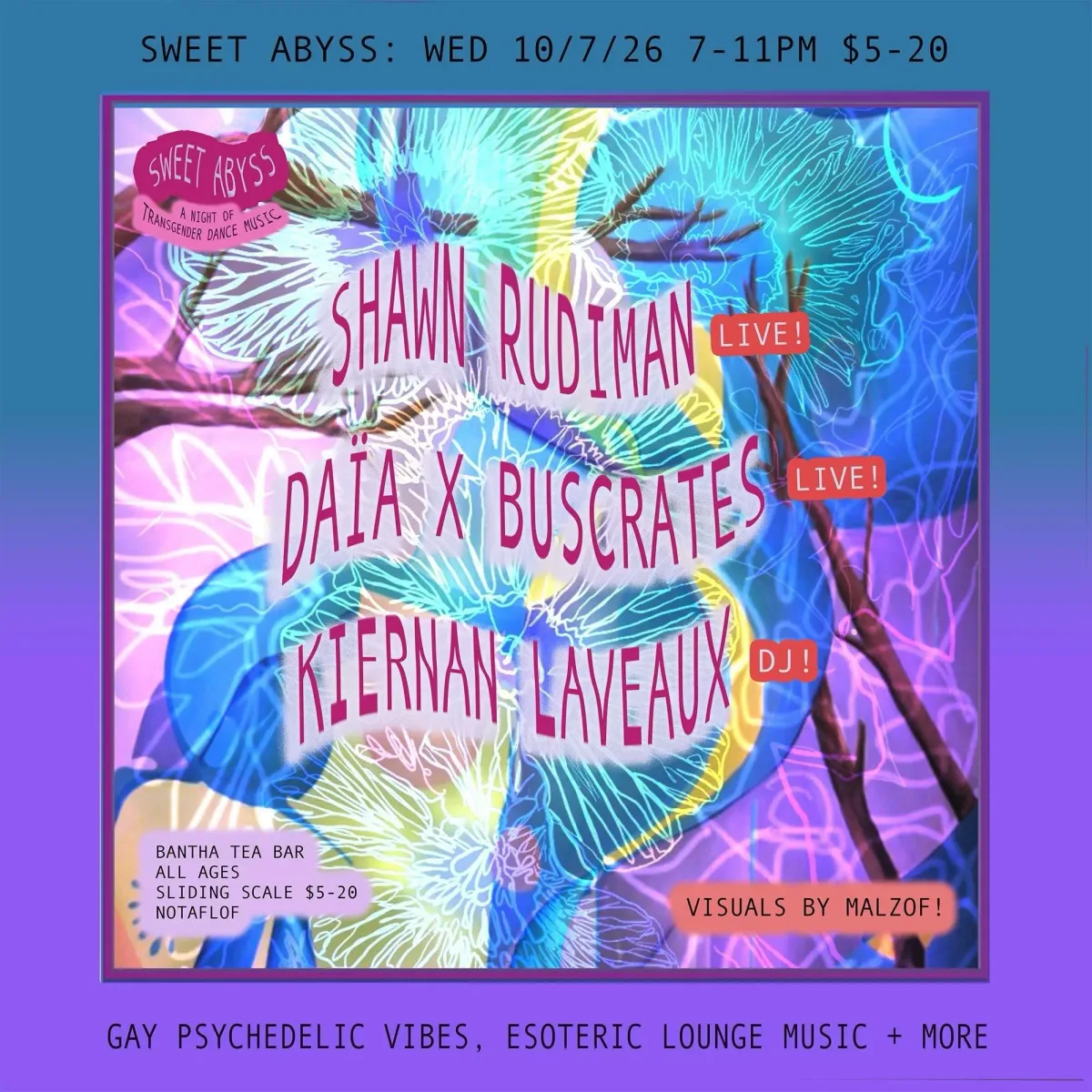 Sweet Abyss w/ Shawn Rudiman, Daia x Buscrates, Kiernan Laveaux, Malzof @ Bantha Tea Bar