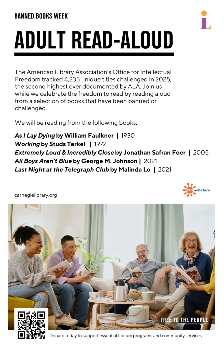 Adult Read Aloud - Banned Books @ Carnegie Library of Pittsburgh - Main (Oakland)